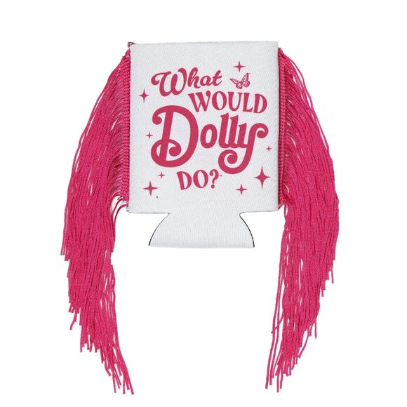 Set of 2 Dolly Parton Double-Sided Fringe Can Holder Coozie 5" Pink - Picture 5 of 7